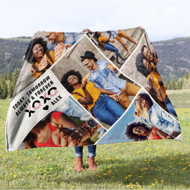 Always & Forever | Modern 6 Photo Collage Fleece Blanket (Creator Uploaded)