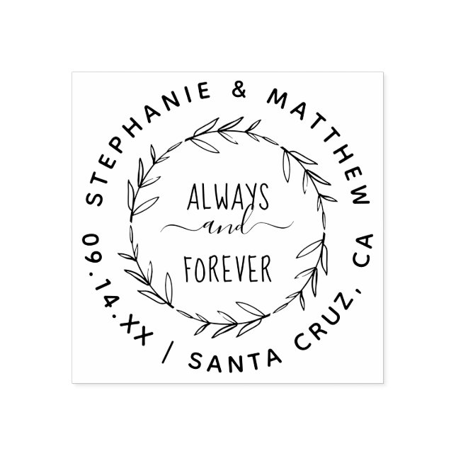 Always & Forever Rustic Hand Drawn Wreath Wedding Rubber Stamp (Imprint)