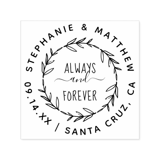 Always & Forever | Rustic Leaves & Custom Script Self-inking Stamp (Design)