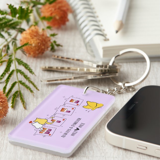 Always & Forever Sunset Lesbian Flag Wife Acrylic Key Ring (Front Right)