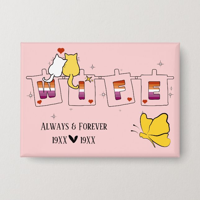 Always & Forever Sunset Lesbian Flag Wife Button (Front)