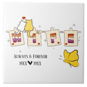 Always & Forever Sunset Lesbian Flag Wife Ceramic Tile