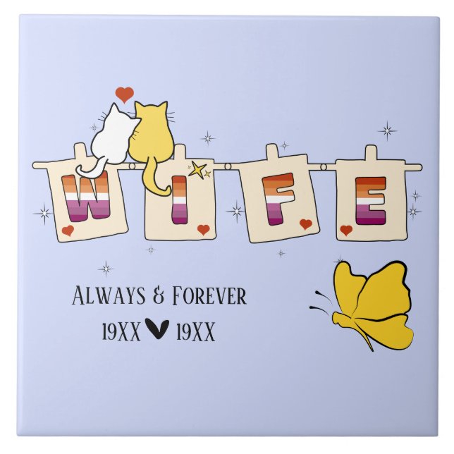 Always & Forever Sunset Lesbian Flag Wife Ceramic Tile (Front)