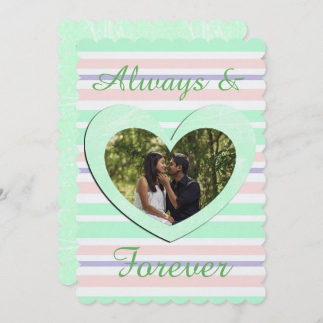 Always & Forever Wedding Invitations, green pink Invitation (Front/Back)