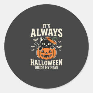 Always Halloween Black Cat Pumpkin Design Classic Round Sticker