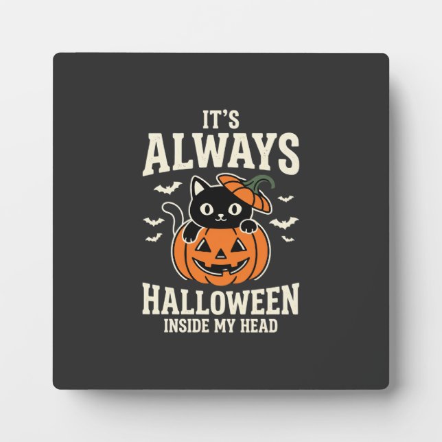 Always Halloween Black Cat Pumpkin Design Plaque (Front)