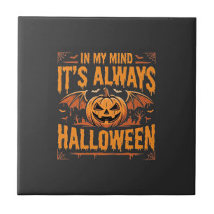Always Halloween Pumpkin Bat Vector Design_1 Ceramic Tile