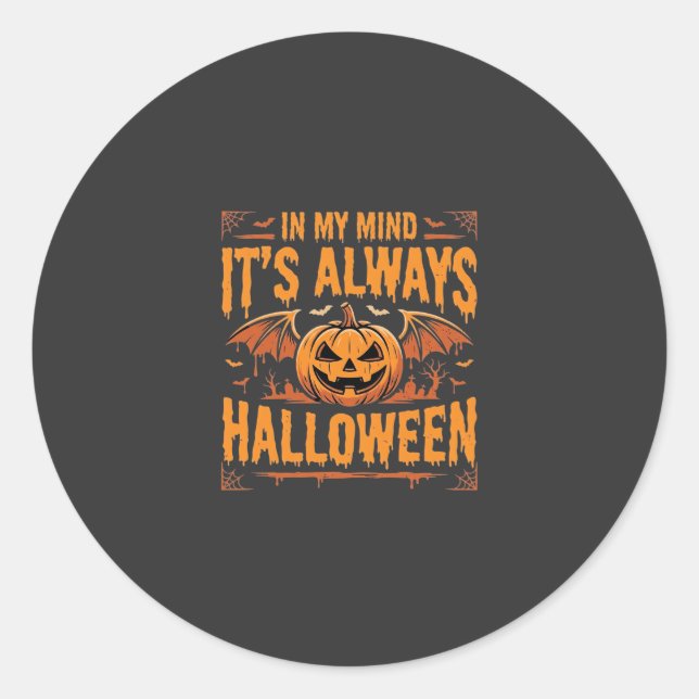 Always Halloween Pumpkin Bat Vector Design_1 Classic Round Sticker (Front)
