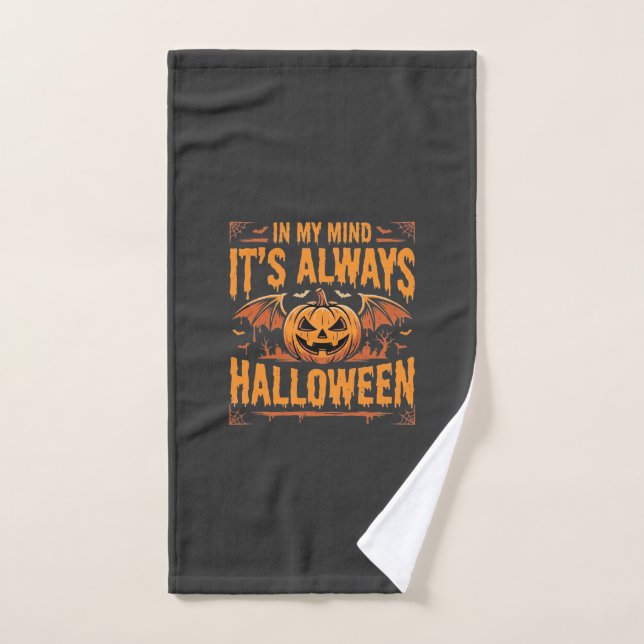 Always Halloween Pumpkin Bat Vector Design_1 Hand Towel (Hand Towel)