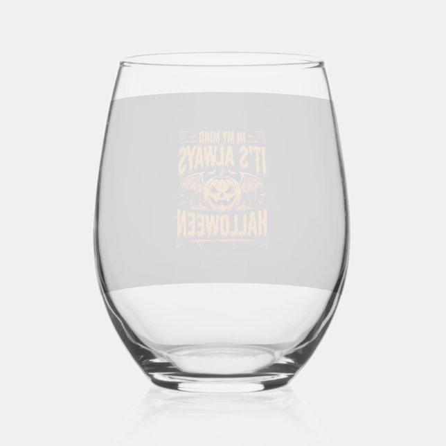 Always Halloween Pumpkin Bat Vector Design_1 Stemless Wine Glass (Front)