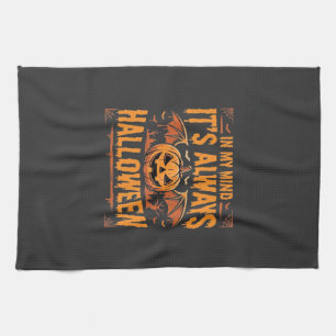 Always Halloween Pumpkin Bat Vector Design_1 Tea Towel