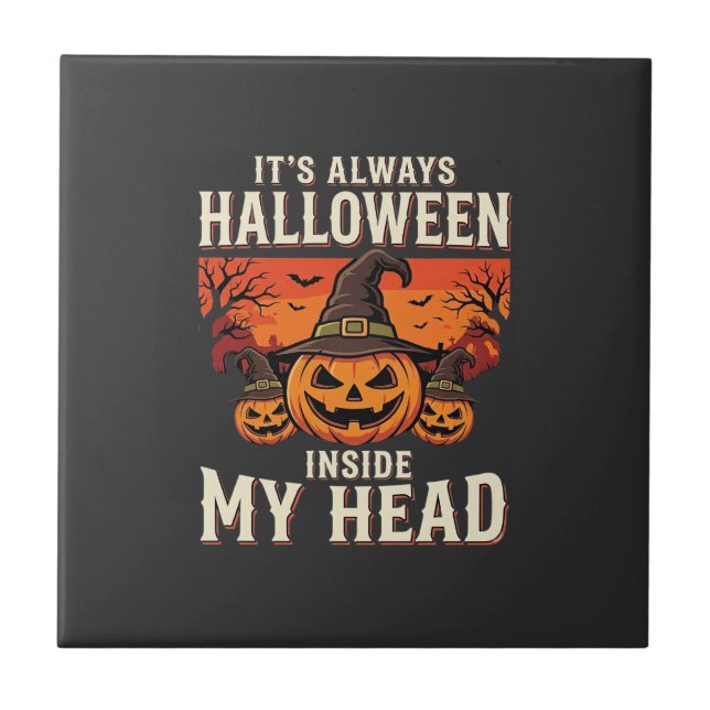 Always Halloween Pumpkin Witch Design_1 Ceramic Tile (Front)