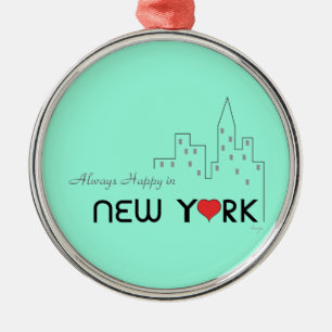 Always Happy in New York Metal Ornament