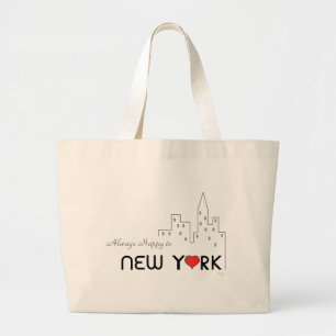 Always Happy in New York with Heart Large Tote Bag