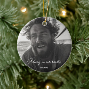 Always in heart memorial photo keepsake Christmas Ceramic Ornament