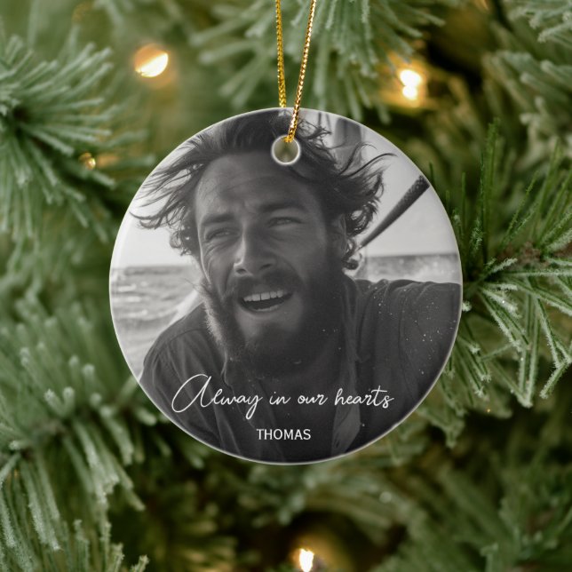 Always in heart memorial photo keepsake Christmas Ceramic Ornament (Tree)