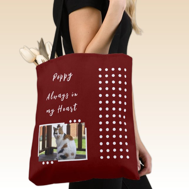 Always in my heart 2 photo pet lover burgundy tote bag (Creator Uploaded)