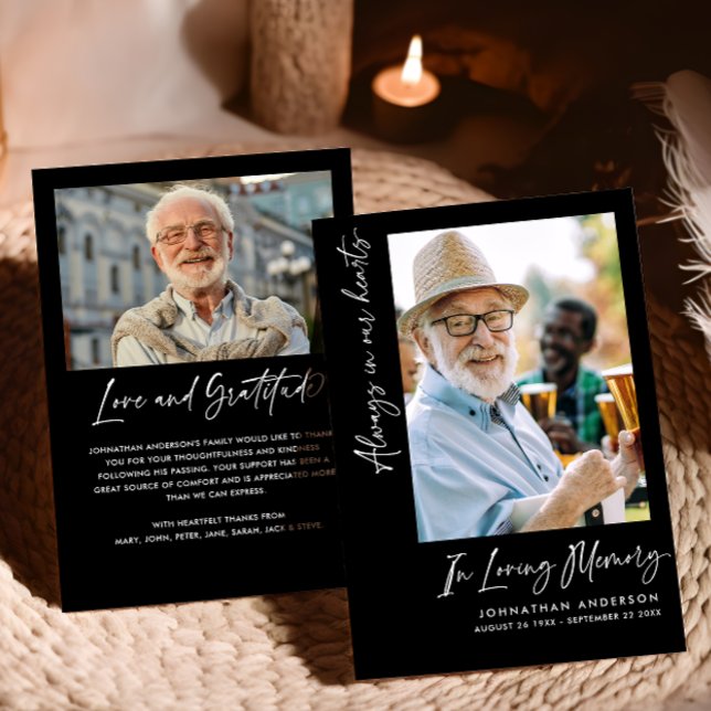 Always In Our Hearts 2-Photo Funeral/Memorial Thank You Card (Creator Uploaded)