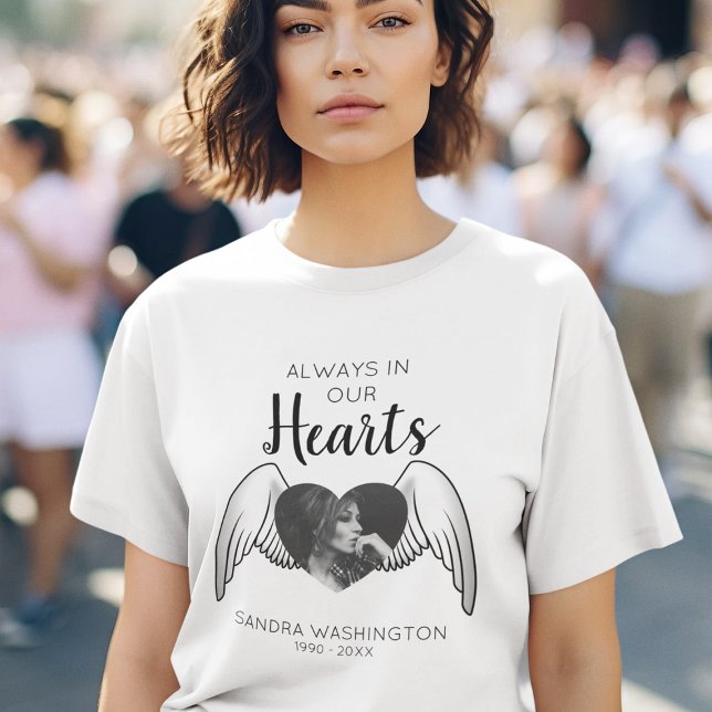 Always In Our Hearts | Angel Wing | Photo Memorial T-Shirt (Creator Uploaded)