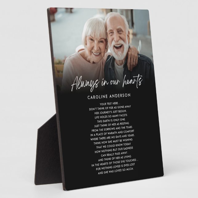 Always In Our Hearts Memorial Photo Custom Text Plaque (Side)