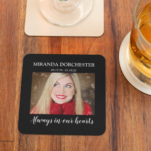Always in Our Hearts Personalised Photo Memorial Square Paper Coaster