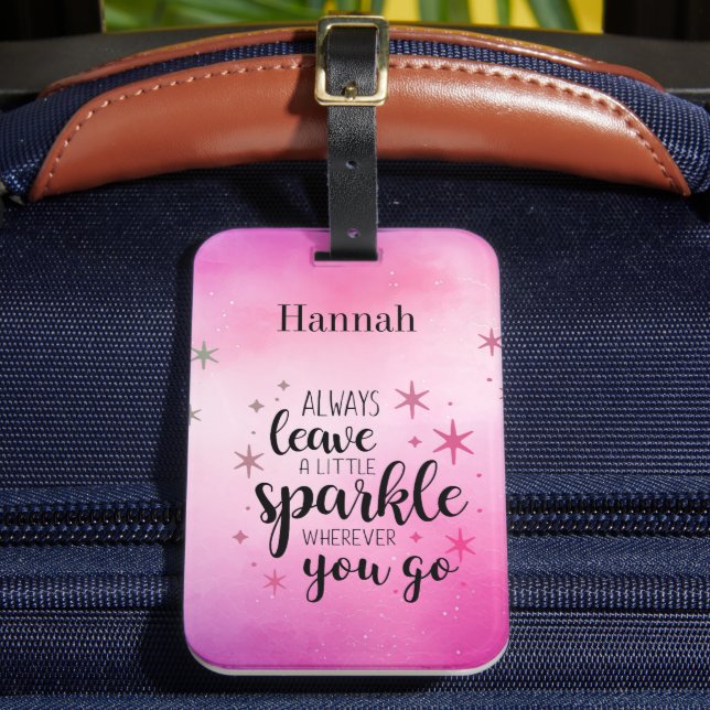Always Leave A Little Sparkle Personalised Luggage Tag (Front Insitu 2)