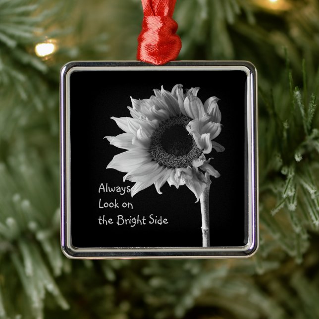 'Always Look on the Bright Side" Floral Portrait Metal Ornament (Tree)