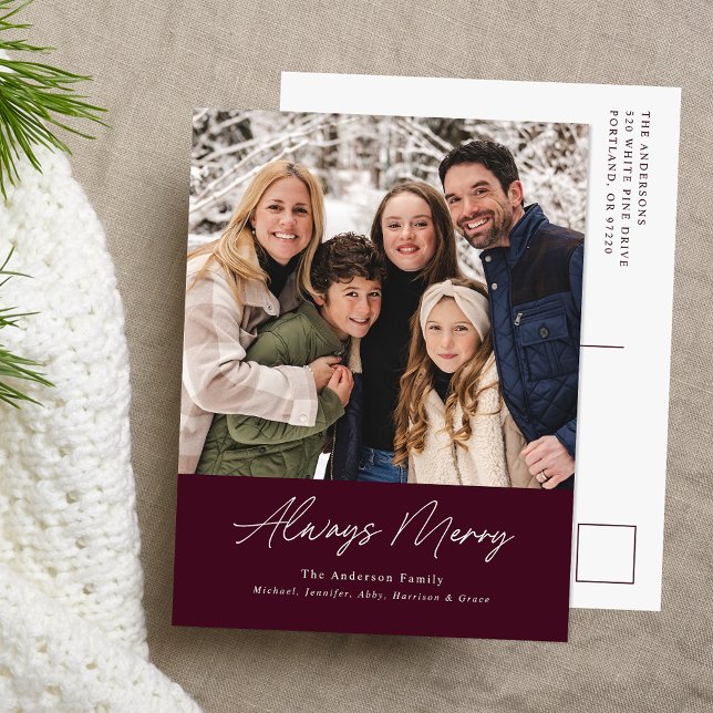 Always Merry Wine Minimalist Photo Holiday Postcard (Creator Uploaded)