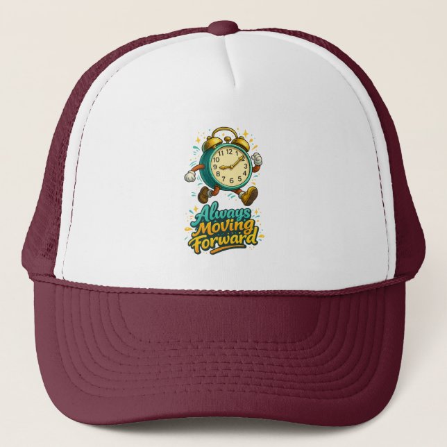 Always Moving Forward Inspirational Time Design Trucker Hat (Front)