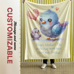 Always my Mother - Bird Mum & Baby Yellow Fleece Blanket