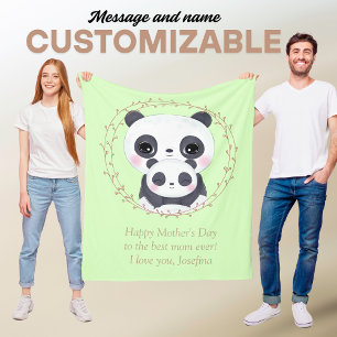 Always my Mother - Panda Mum & Baby Green Fleece Blanket