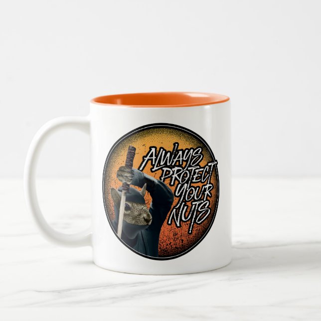 Always Protect Your Nuts - funny ninja squirrel Two-Tone Coffee Mug (Left)