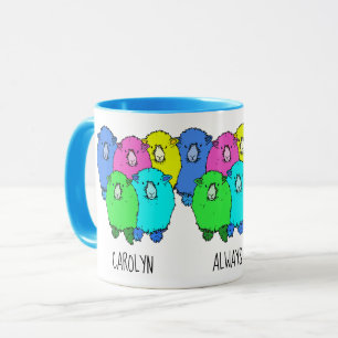Always ready to knit coloured sheep personalised mug