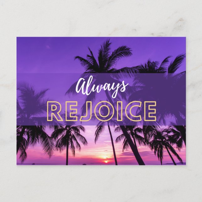 Always Rejoice Purple Palms Sunset Postcard (Front)