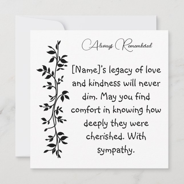 Always Remembered Condolences Card (Front)