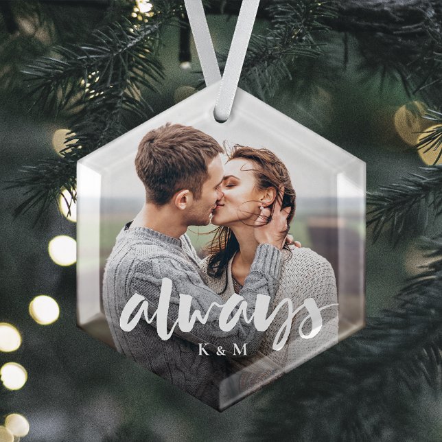Always Script Overlay Personalised Couples Photo Glass Tree Decoration (Creator Uploaded)