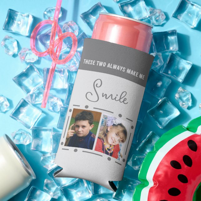 Always smile add photos initials grey seltzer can cooler (In Situ Summer)