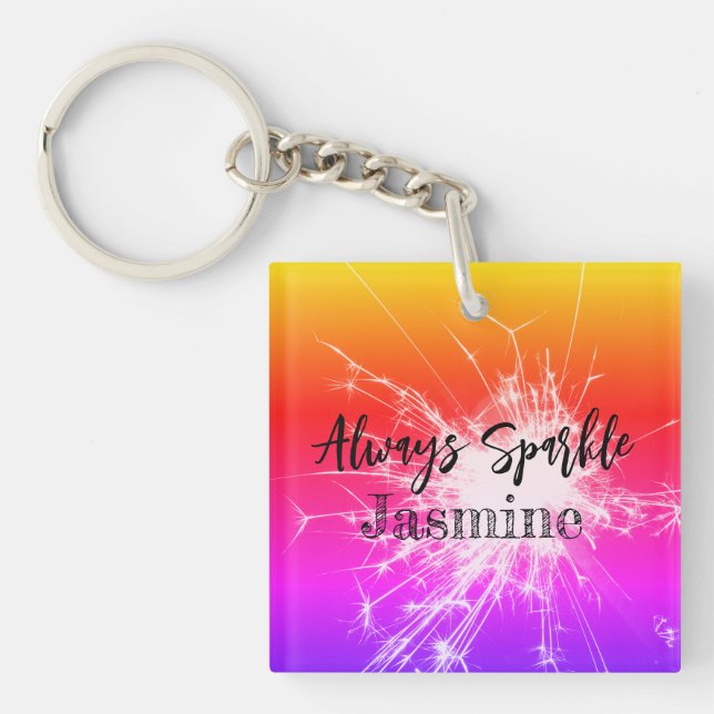 always sparkle custom name purple orange key ring (Front)