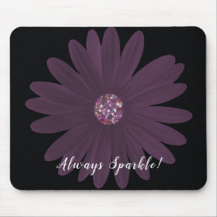 Always Sparkle, purple daisy with glitter center Mouse Pad