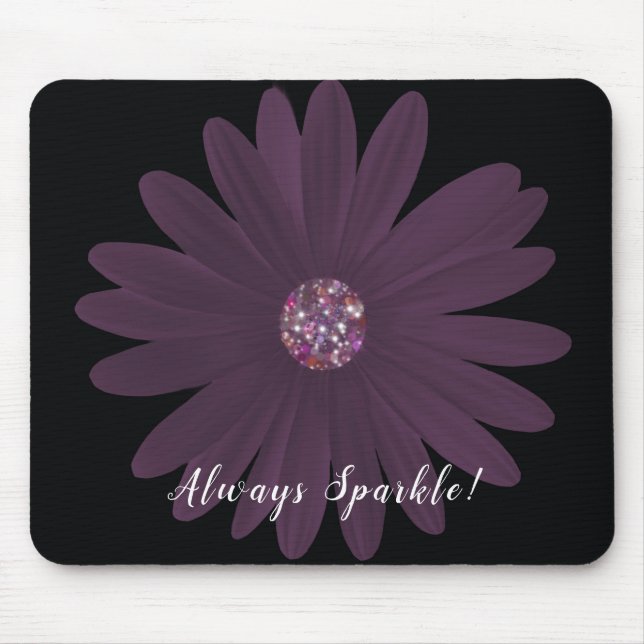 Always Sparkle, purple daisy with glitter center Mouse Pad (Front)