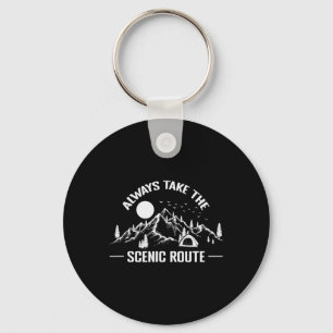 Always Take The Scenic Route Camping - Black  Key Ring