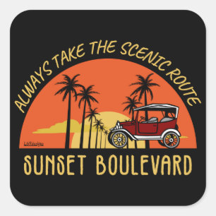 ALWAYS TAKE THE SCENIC ROUTE SUNSET BOULEVARD SQUARE STICKER