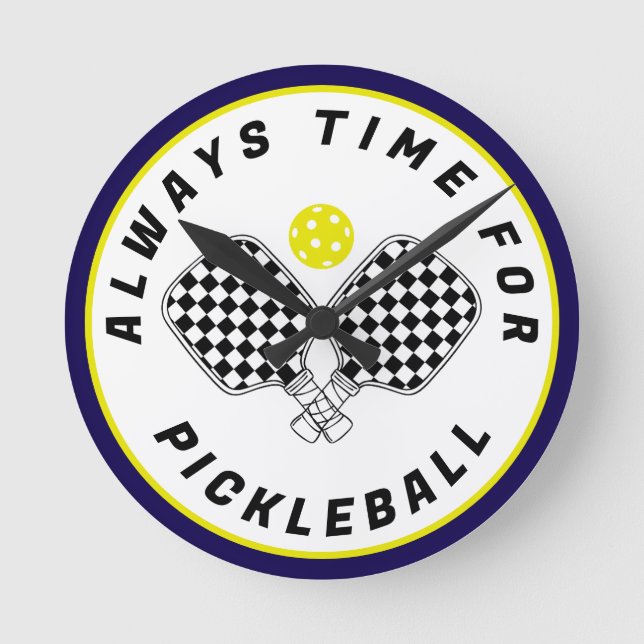Always Time for Pickleball Paddles Black Olive Round Clock (Front)
