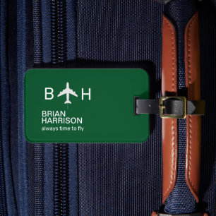 Always Time to Fly Aeroplane Green Travel Luggage Tag