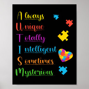 Always Unique Autism Awareness Totally Intelligent Poster