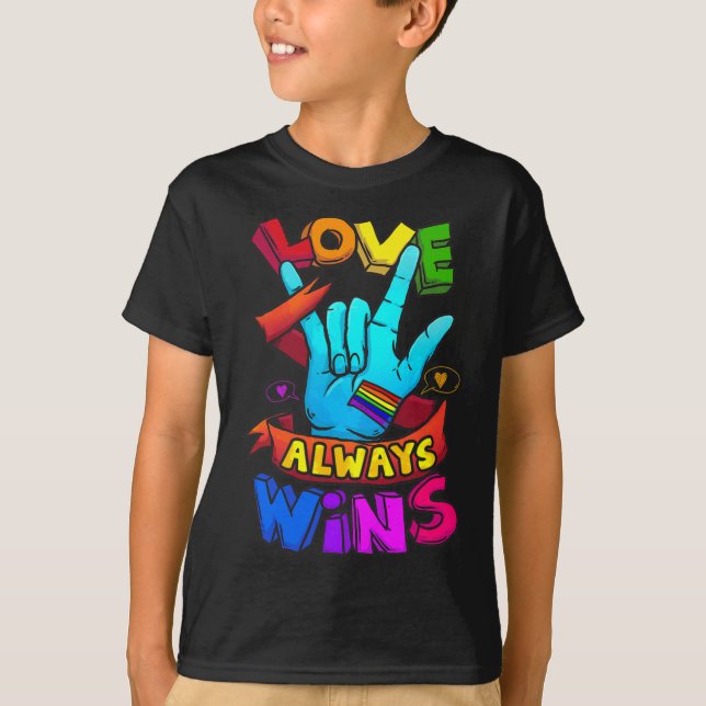 Always Wins Asl Deaf Awareness Gay Pride Lgbt 1  T-Shirt (Front)