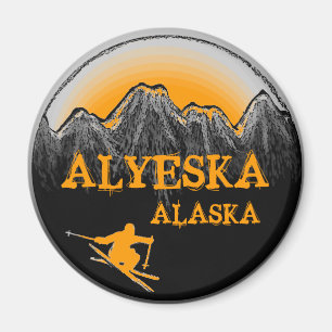 Alyeska Alaska orange skier magnet