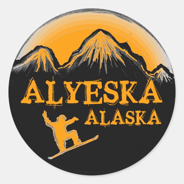 Alyeska Alaska orange snowboarder stickers (Front)