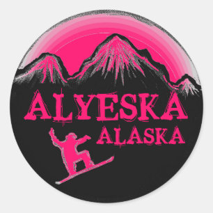 Alyeska Alaska pink snowboarder stickers