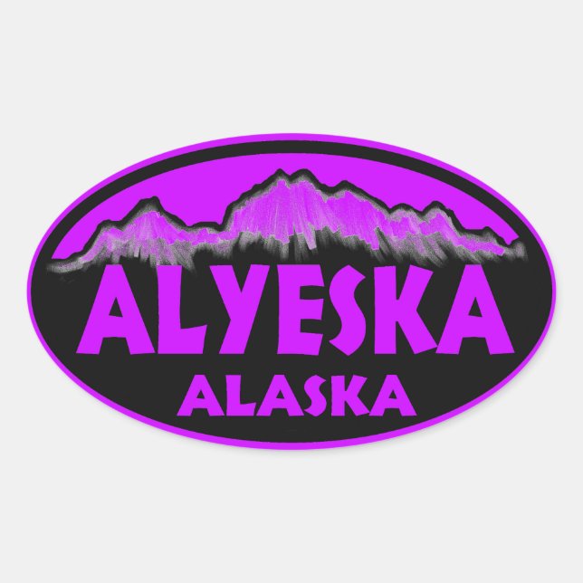 Alyeska Alaska purple oval stickers (Front)